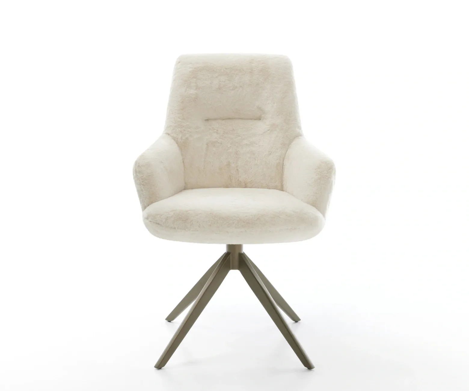 DrehstuhlZelia-Flex mit Armlehnen Plüsch Creme-Weiß Kreuzgestell breit Effektfinish Titan 360° drehbar Wippfunktion Taschenfederkern Sofort versandfertig