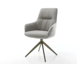 DrehstuhlZelia-Flex mit Armlehnen Strukturstoff Soft Grau Kreuzgestell breit Effektfinish Titan 360° drehbar Wippfunktion Taschenfederkern Sofort versandfertig