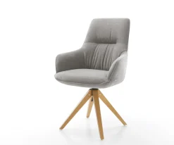 DrehstuhlZelia-Flex mit Armlehnen Strukturstoff Soft Grau Holzgestell kantig Natur 360° drehbar Taschenfederkern Versandfertig ca. 28.10.26