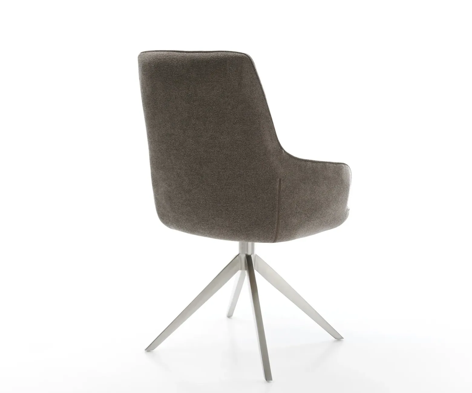 DrehstuhlZelia-Flex mit Armlehnen Strukturstoff Soft Taupe Kreuzgestell breit Edelstahl 360° drehbar Wippfunktion Taschenfederkern Sofort versandfertig