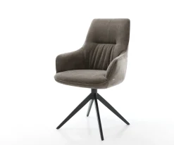DrehstuhlZelia-Flex mit Armlehnen Strukturstoff Soft Taupe Kreuzgestell breit Schwarz 360° drehbar Wippfunktion Taschenfederkern Sofort versandfertig