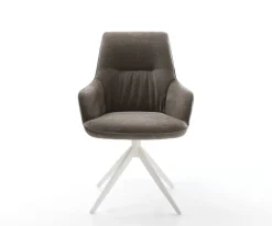 DrehstuhlZelia-Flex mit Armlehnen Strukturstoff Soft Taupe Kreuzgestell breit Weiß 360° drehbar Wippfunktion Taschenfederkern Sofort versandfertig