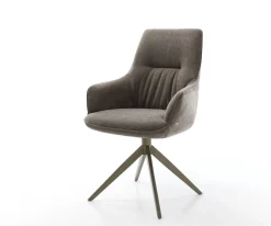 DrehstuhlZelia-Flex mit Armlehnen Strukturstoff Soft Taupe Kreuzgestell breit Effektfinish Titan 360° drehbar Wippfunktion Taschenfederkern Sofort versandfertig