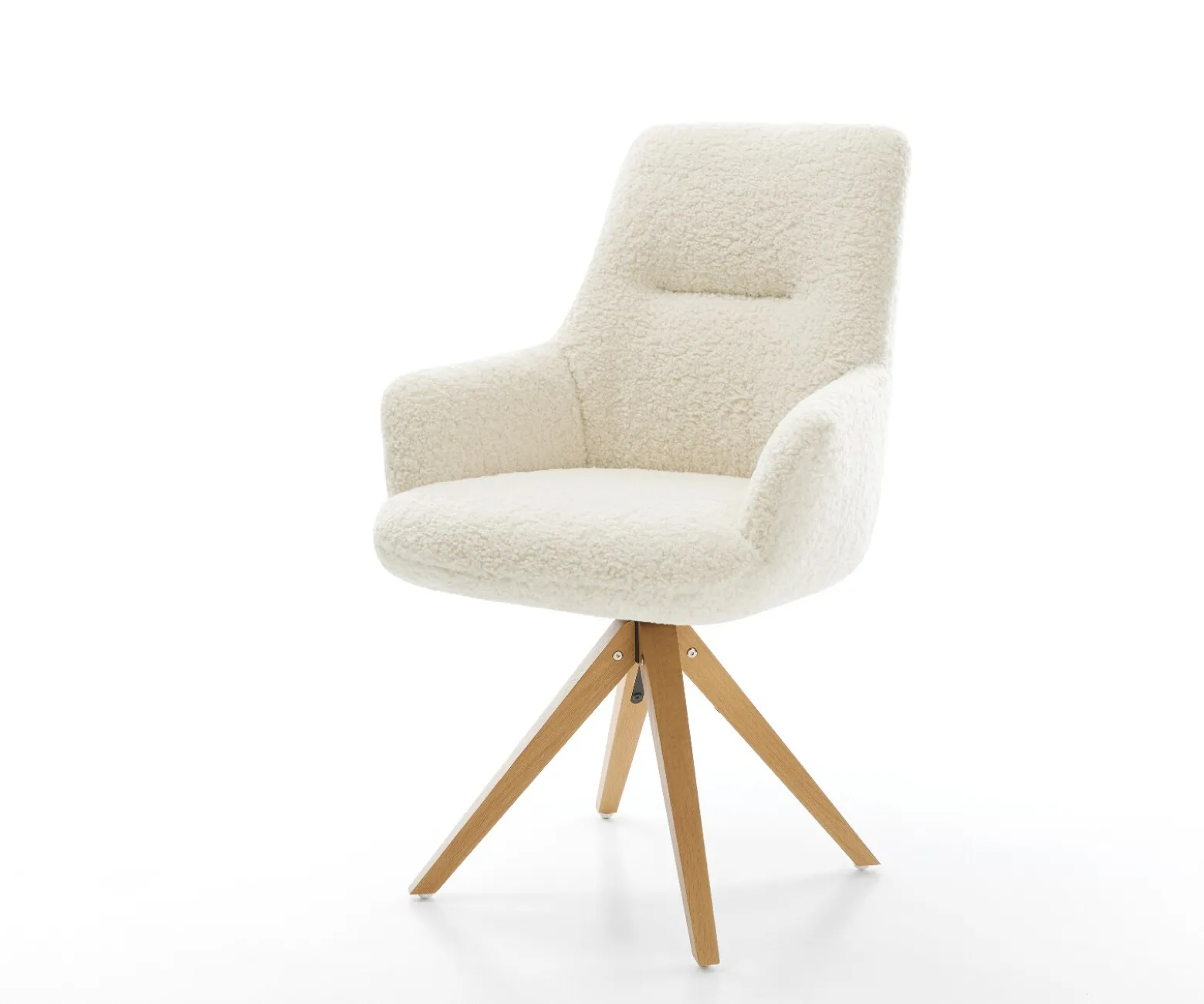 DrehstuhlZelia-Flex mit Armlehnen Teddystoff Beige Holzgestell kantig Natur 360° drehbar Taschenfederkern Versandfertig ca. 28.10.26