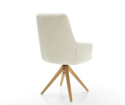 DrehstuhlZelia-Flex mit Armlehnen Teddystoff Beige Holzgestell kantig Natur 360° drehbar Taschenfederkern Versandfertig ca. 28.10.26