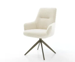 DrehstuhlZelia-Flex mit Armlehnen Teddystoff Beige Kreuzgestell breit Effektfinish Titan 360° drehbar Wippfunktion Taschenfederkern Sofort versandfertig
