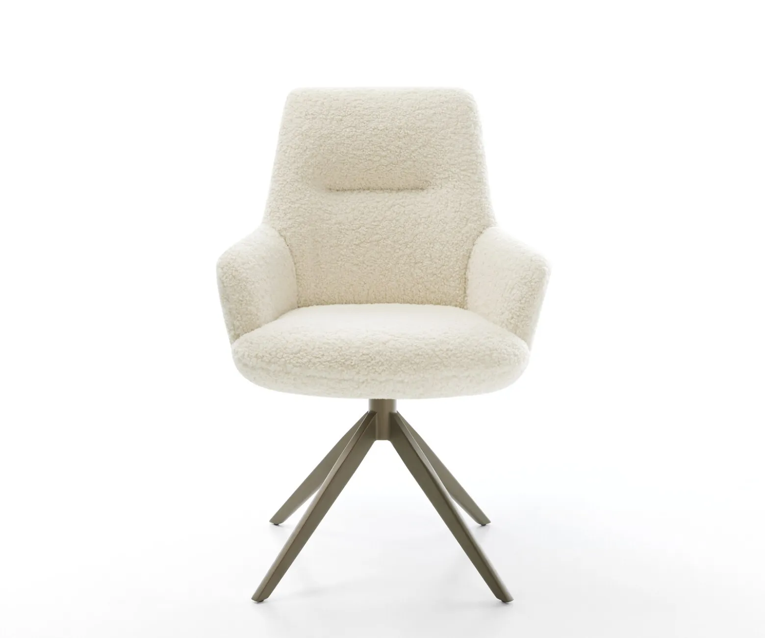 DrehstuhlZelia-Flex mit Armlehnen Teddystoff Beige Kreuzgestell breit Effektfinish Titan 360° drehbar Wippfunktion Taschenfederkern Sofort versandfertig