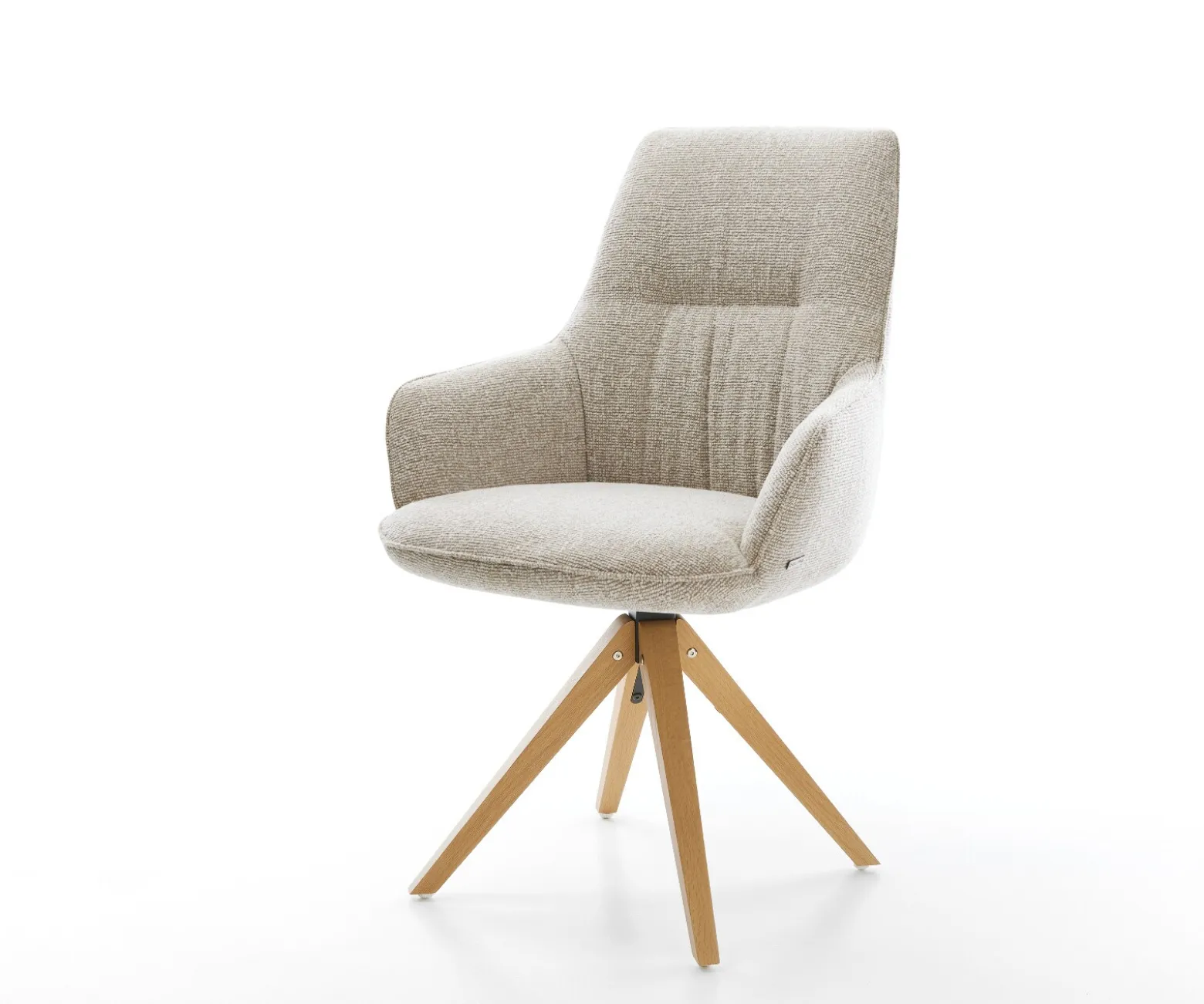 DrehstuhlZelia-Flex mit Armlehnen Webstoff Soft Beige Holzgestell kantig Natur 360° drehbar Taschenfederkern Versandfertig ca. 28.10.26