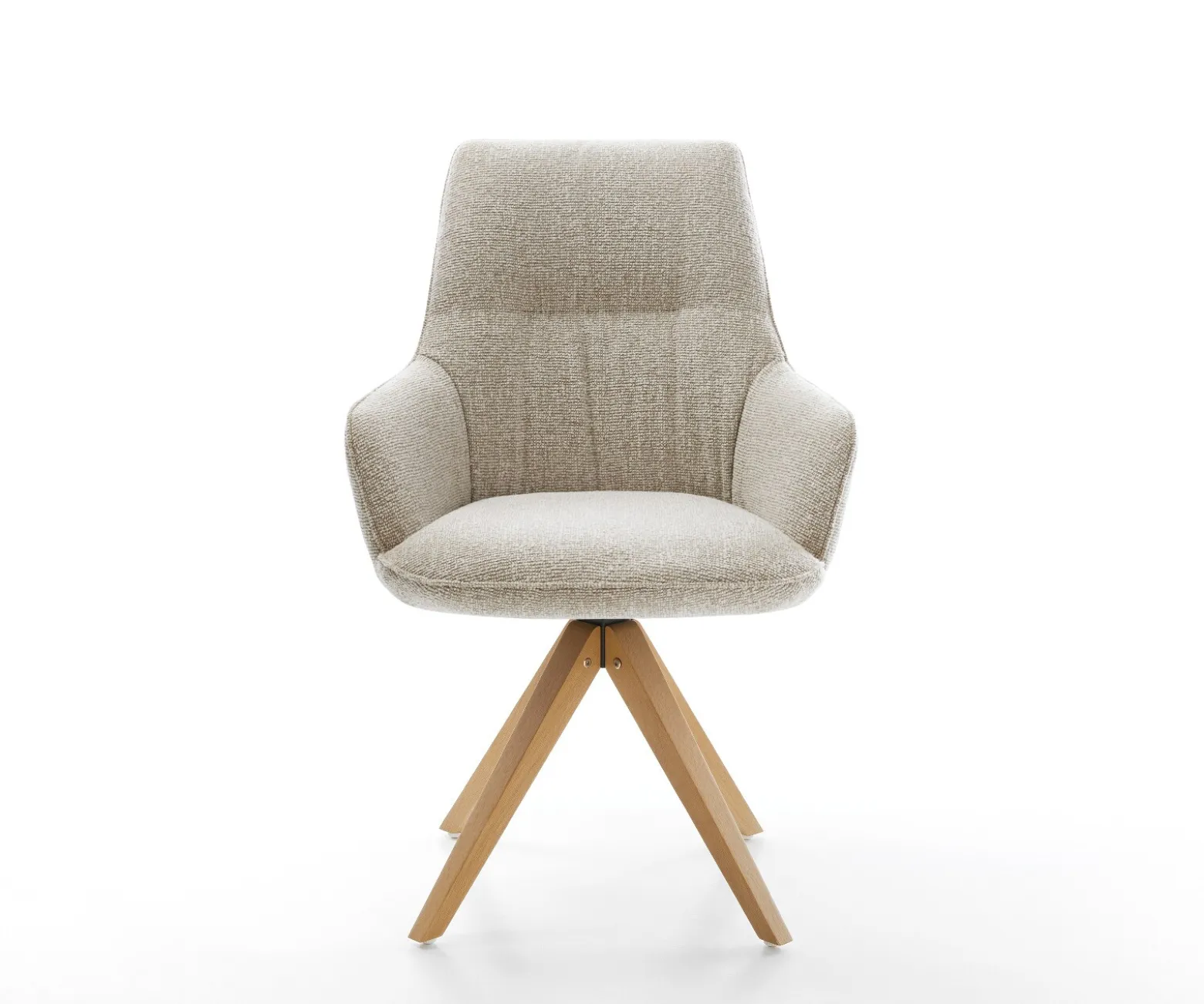 DrehstuhlZelia-Flex mit Armlehnen Webstoff Soft Beige Holzgestell kantig Natur 360° drehbar Taschenfederkern Versandfertig ca. 28.10.26