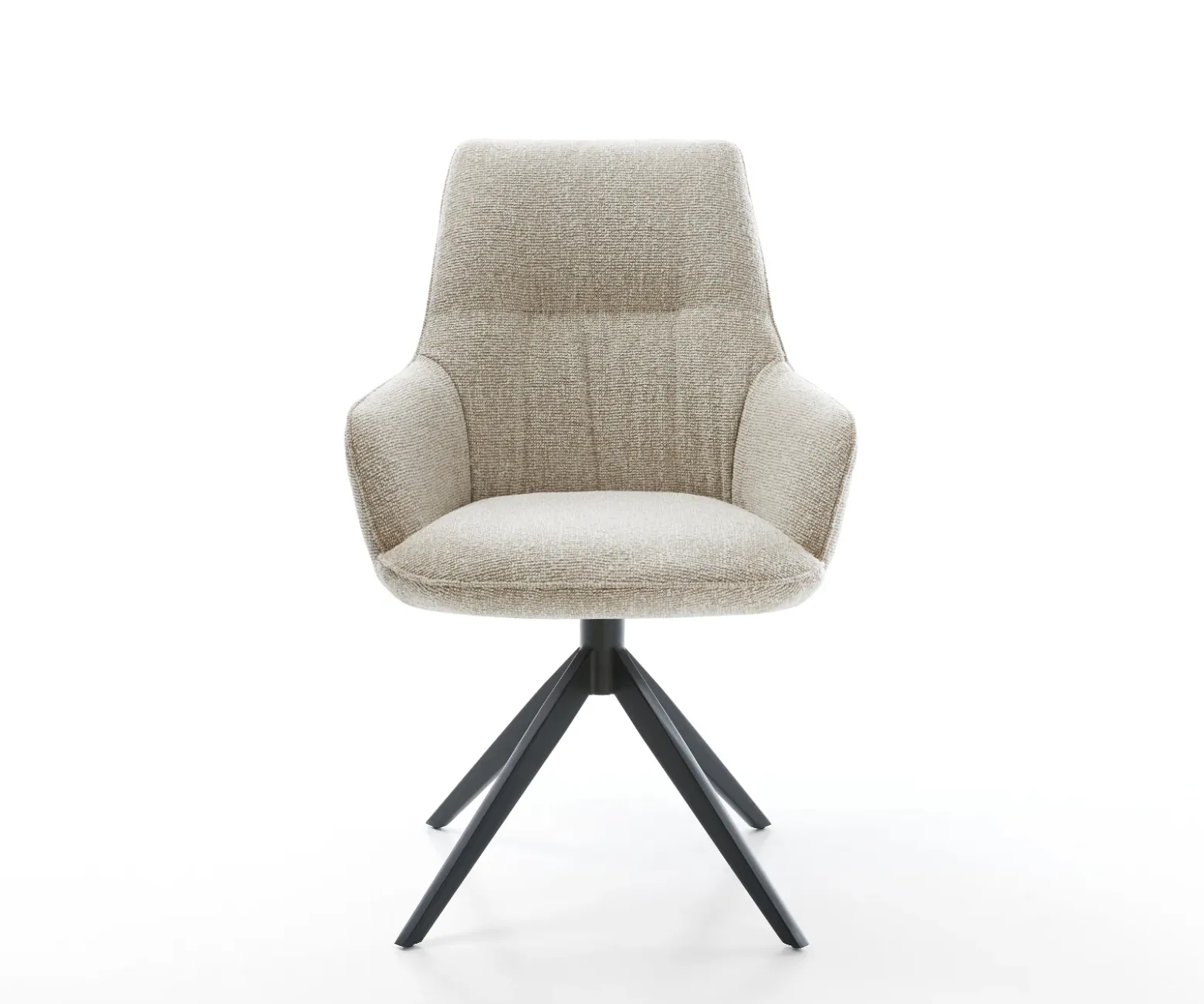 DrehstuhlZelia-Flex mit Armlehnen Webstoff Soft Beige Kreuzgestell breit Schwarz 360° drehbar Wippfunktion Taschenfederkern Sofort versandfertig