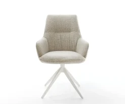 DrehstuhlZelia-Flex mit Armlehnen Webstoff Soft Beige Kreuzgestell breit Weiß 360° drehbar Wippfunktion Taschenfederkern Sofort versandfertig