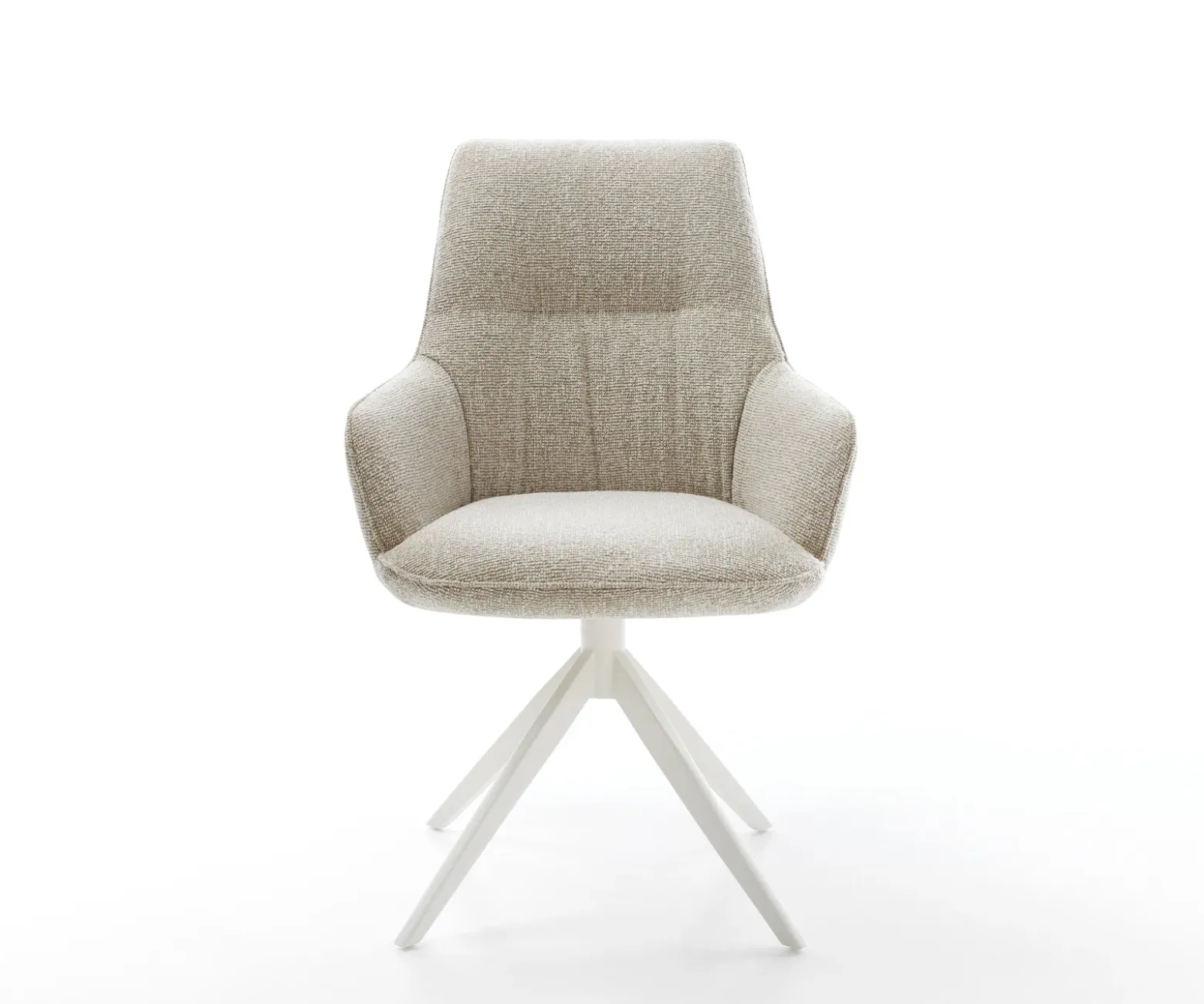 DrehstuhlZelia-Flex mit Armlehnen Webstoff Soft Beige Kreuzgestell breit Weiß 360° drehbar Wippfunktion Taschenfederkern Sofort versandfertig