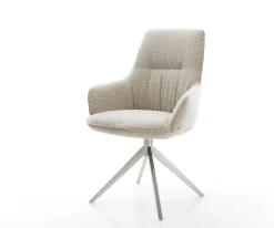 DrehstuhlZelia-Flex mit Armlehnen Webstoff Soft Beige Kreuzgestell breit Edelstahl 360° drehbar Wippfunktion Taschenfederkern Sofort versandfertig
