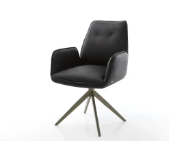 DrehstuhlZoa-Flex Echt-Leder Schwarz Kreuzgestell breit Effektfinish Titan 360° drehbar Wippfunktion Taschenfederkern Sofort versandfertig