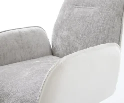 DrehstuhlZoa-Flex Materialmix Echtleder Weiß-Silbergrau Kreuzgestell breit Weiß 360° drehbar Wippfunktion Taschenfederkern Sofort versandfertig
