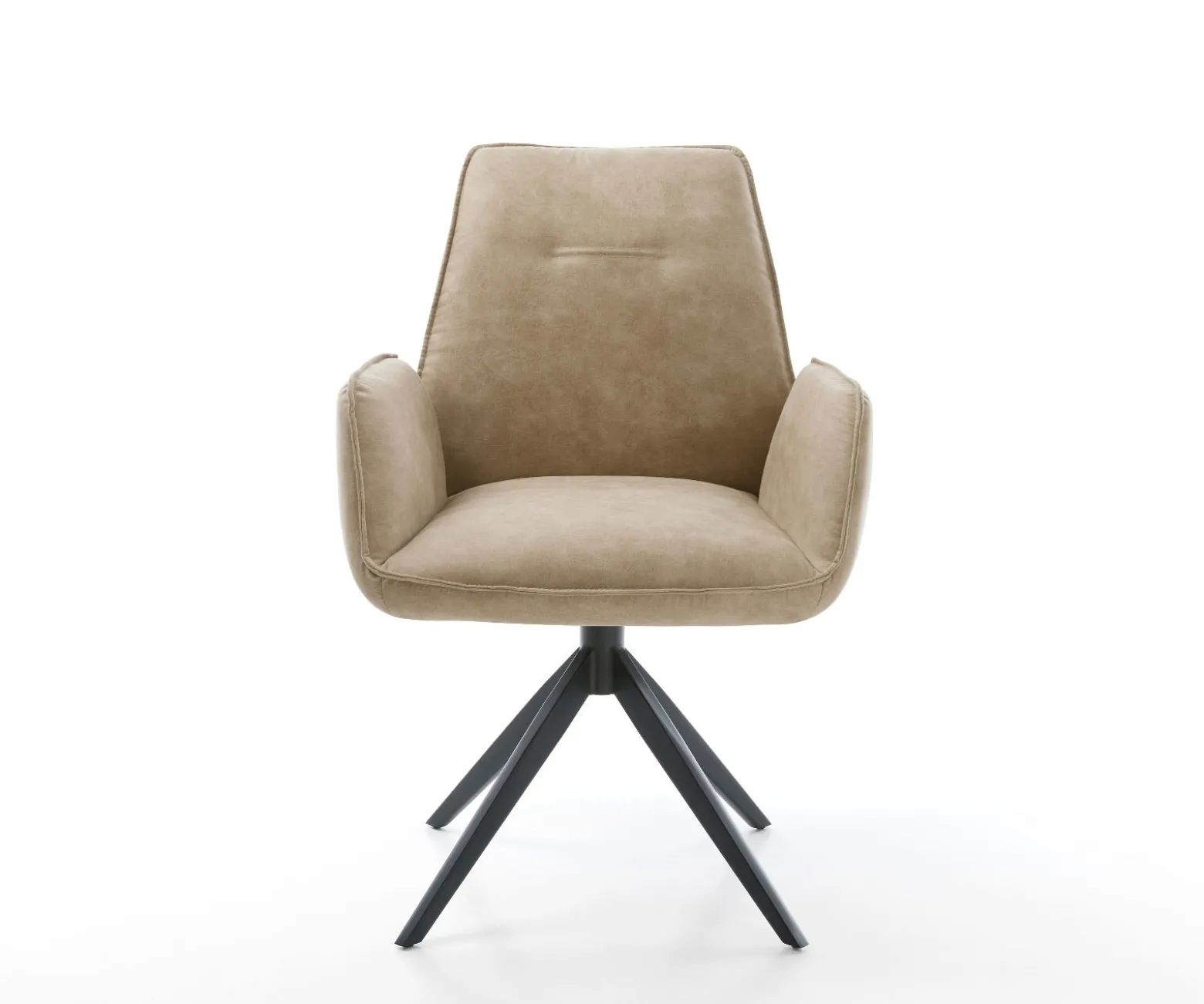 DrehstuhlZoa-Flex Mikrofaser Beige Vintage Kreuzgestell breit Schwarz 360° drehbar Wippfunktion Taschenfederkern Sofort versandfertig