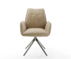 DrehstuhlZoa-Flex Mikrofaser Beige Vintage Kreuzgestell breit Graphit 360° drehbar Wippfunktion Taschenfederkern Sofort versandfertig
