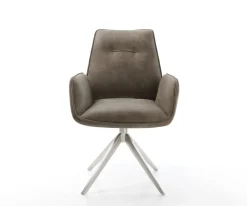 DrehstuhlZoa-Flex Mikrofaser Taupe Vintage Kreuzgestell breit Edelstahl 360° drehbar Wippfunktion Taschenfederkern Sofort versandfertig