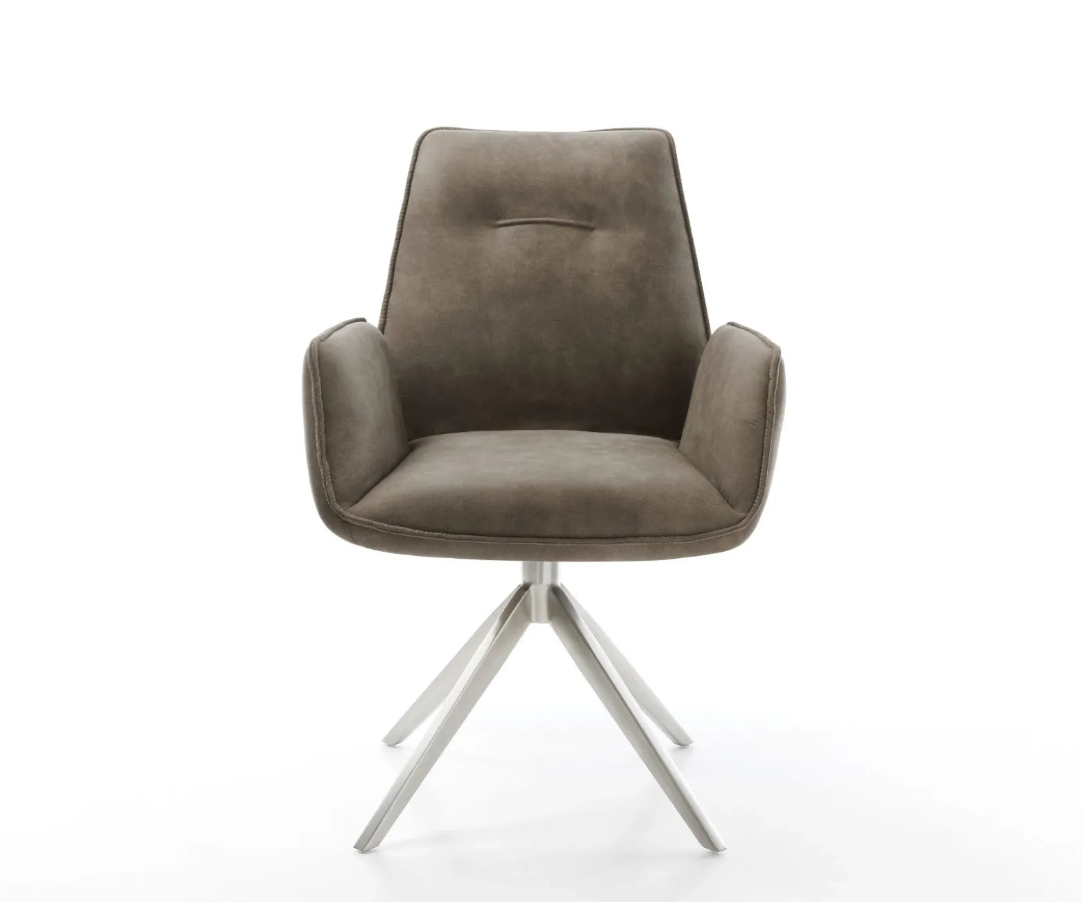 DrehstuhlZoa-Flex Mikrofaser Taupe Vintage Kreuzgestell breit Edelstahl 360° drehbar Wippfunktion Taschenfederkern Sofort versandfertig