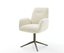 DrehstuhlZoa-Flex Teddystoff Beige Fußkreuz Effektfinish Titan 360° drehbar Wippfunktion Taschenfederkern Sofort versandfertig