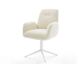 DrehstuhlZoa-Flex Teddystoff Beige Fußkreuz Weiß 360° drehbar Wippfunktion Taschenfederkern Sofort versandfertig