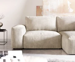 EcksofaLanzo 230x155 cm Cord Beige Recamiere variabel mit Hocker Sofort versandfertig