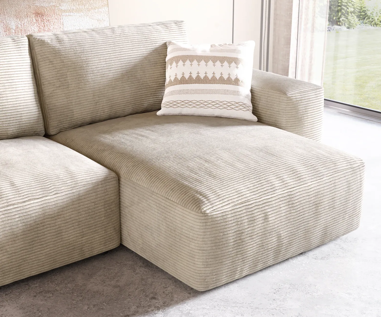 EcksofaLanzo 230x155 cm Cord Beige Recamiere variabel Sofort versandfertig