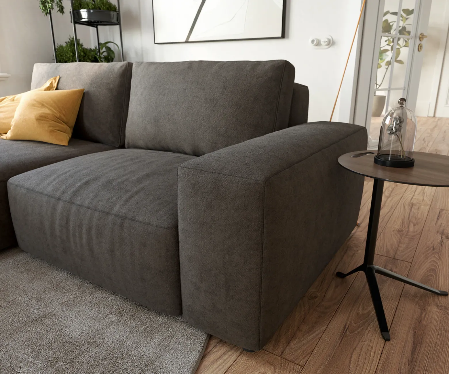 EcksofaLanzo 230x155 cm Mikrofaser Khakibraun Recamiere variabel Sofort versandfertig