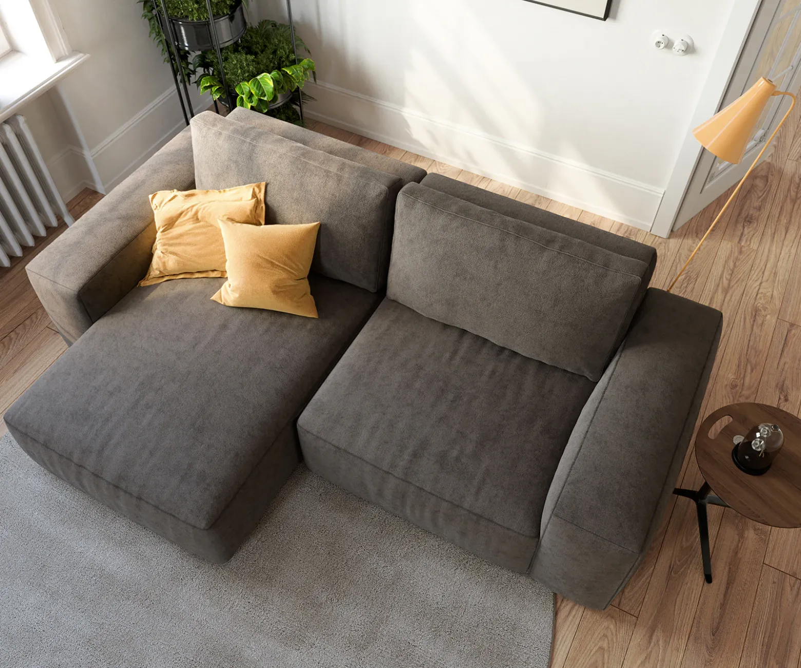 EcksofaLanzo 230x155 cm Mikrofaser Khakibraun Recamiere variabel Sofort versandfertig