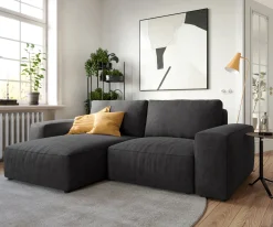 EcksofaLanzo 230x155 cm Mikrofaser Schwarz Recamiere variabel Sofort versandfertig