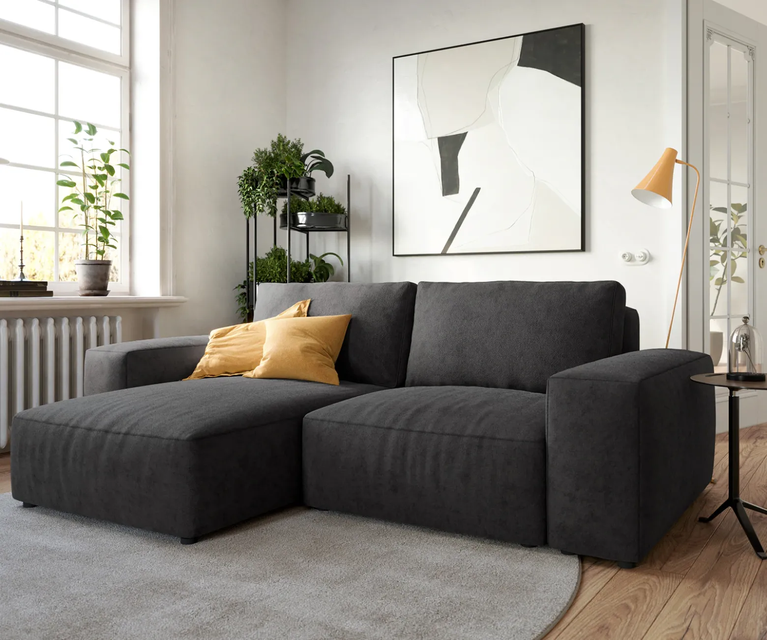 EcksofaLanzo 230x155 cm Mikrofaser Schwarz Recamiere variabel Sofort versandfertig