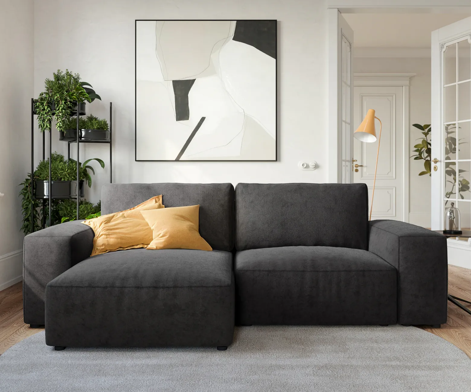 EcksofaLanzo 230x155 cm Mikrofaser Schwarz Recamiere variabel Sofort versandfertig