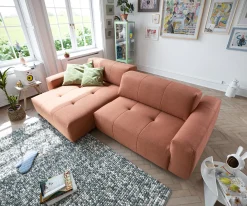 EcksofaLazaro 300x160 cm Flachgewebe Orange Ottomane links mit Sitztiefenverstellung Sofort versandfertig