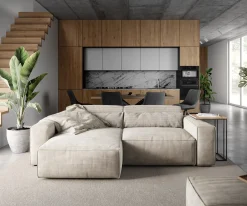 EcksofaSirpio 230x155 cm Cord Beige Recamiere variabel mit Hocker Sofort versandfertig
