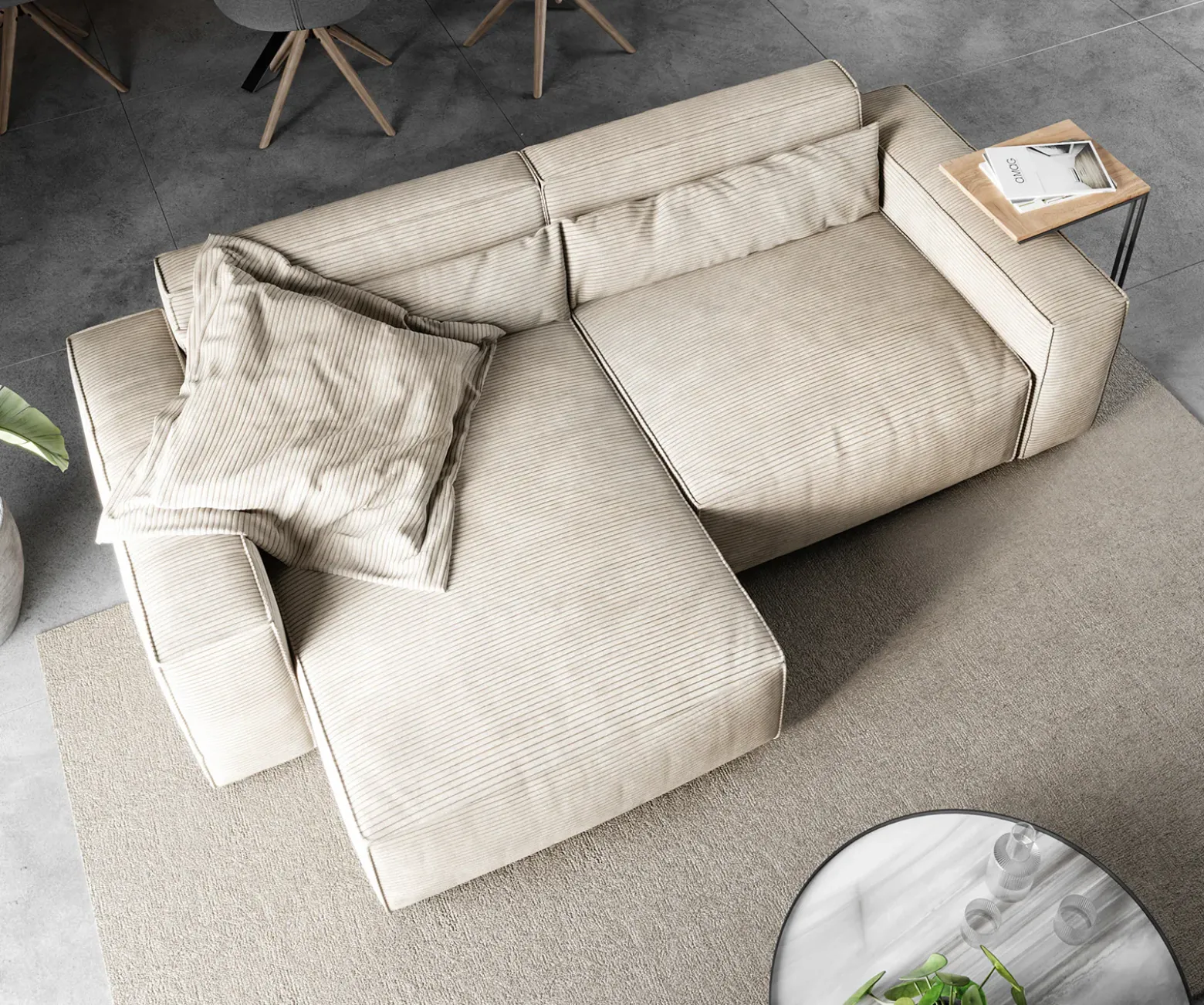 EcksofaSirpio 230x155 cm Cord Beige Recamiere variabel Sofort versandfertig