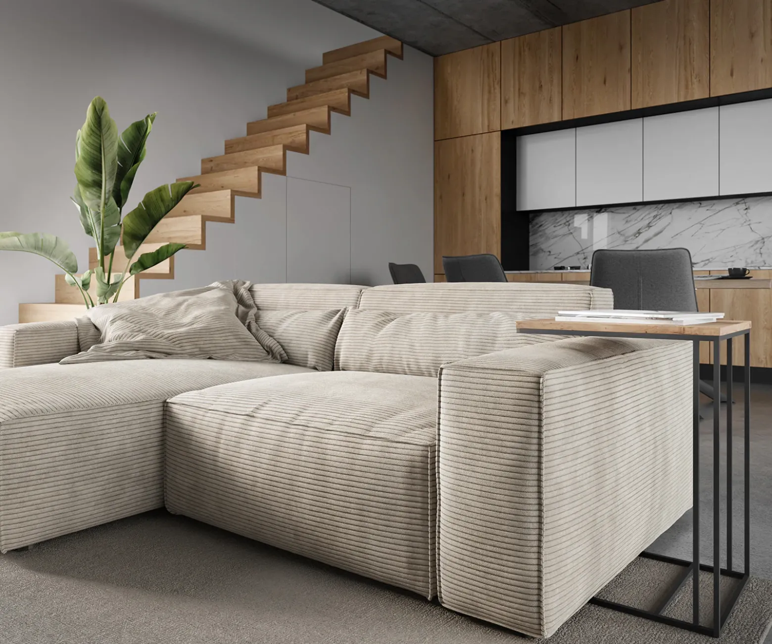 EcksofaSirpio 230x155 cm Cord Beige Recamiere variabel Sofort versandfertig