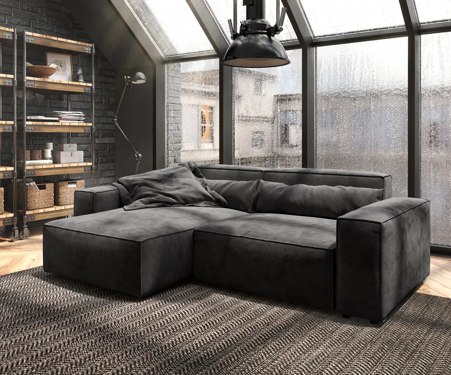 EcksofaSirpio 230x155 cm Mikrofaser Schwarz Recamiere variabel Sofort versandfertig