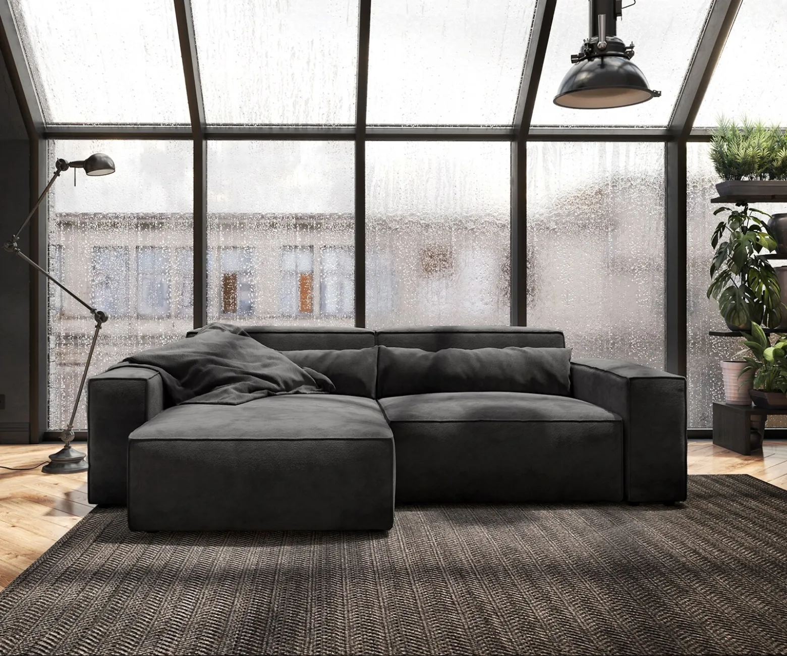 EcksofaSirpio 230x155 cm Mikrofaser Schwarz Recamiere variabel Sofort versandfertig