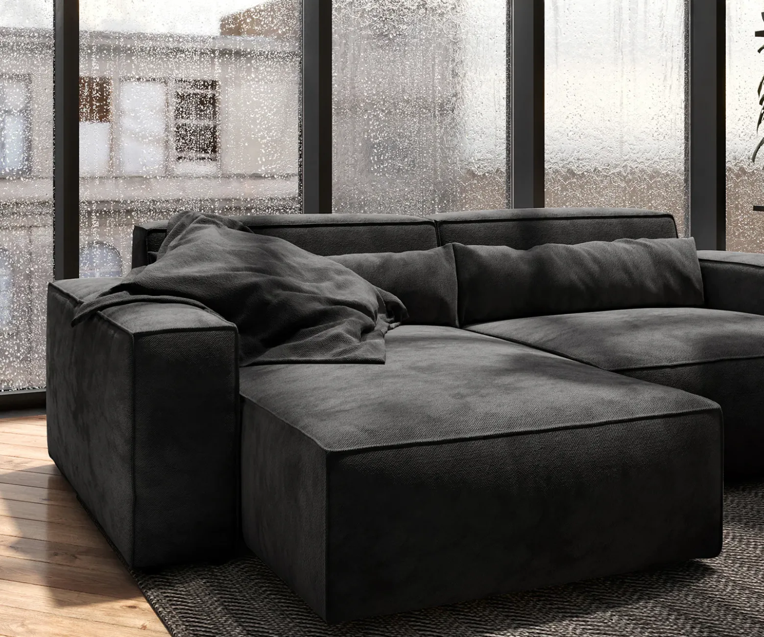 EcksofaSirpio 230x155 cm Mikrofaser Schwarz Recamiere variabel Sofort versandfertig