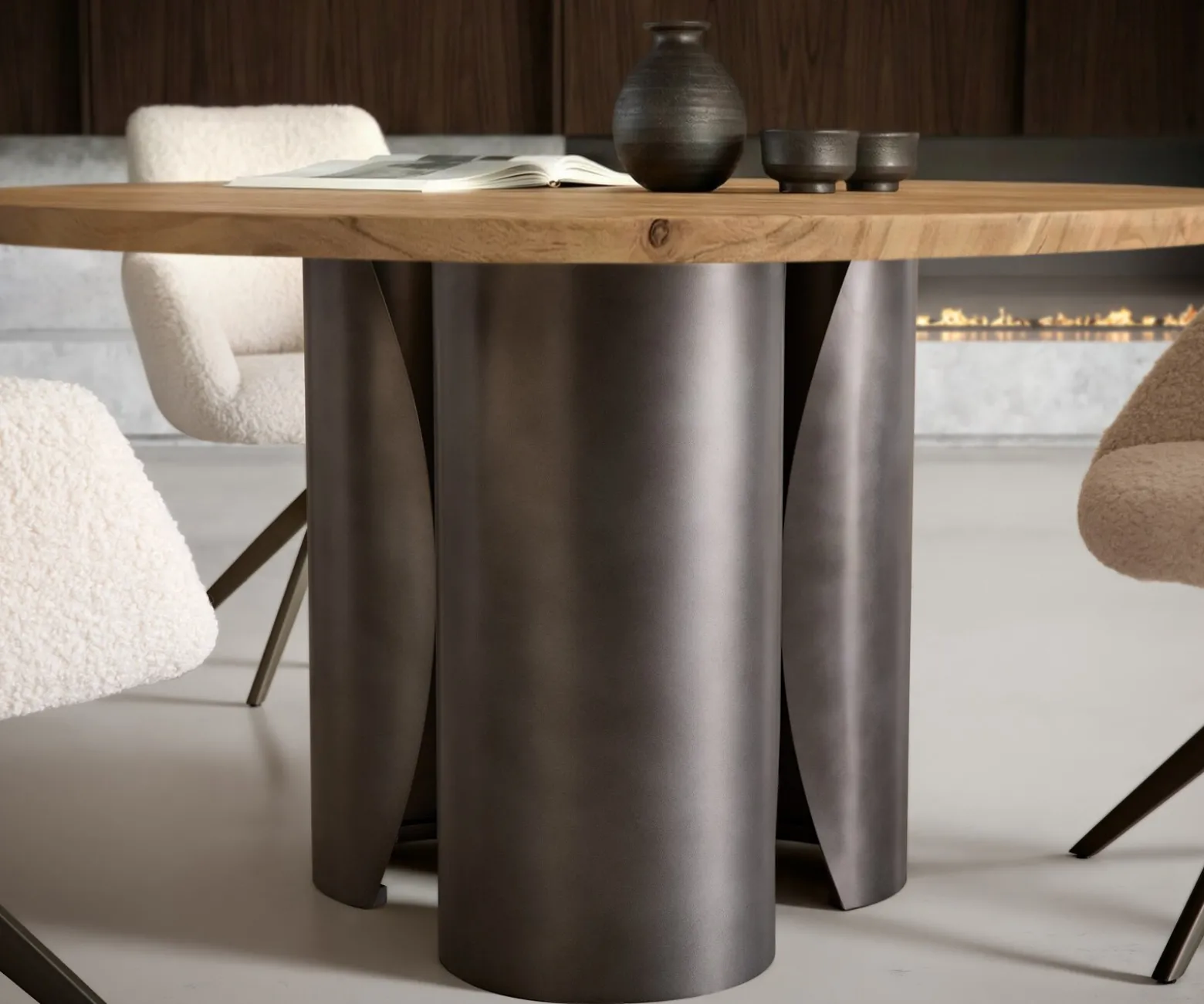 EsstischAdenza Rund 140x140 cm Akazie Natur Metall Black Antique Versandfertig ca. 07.12.26