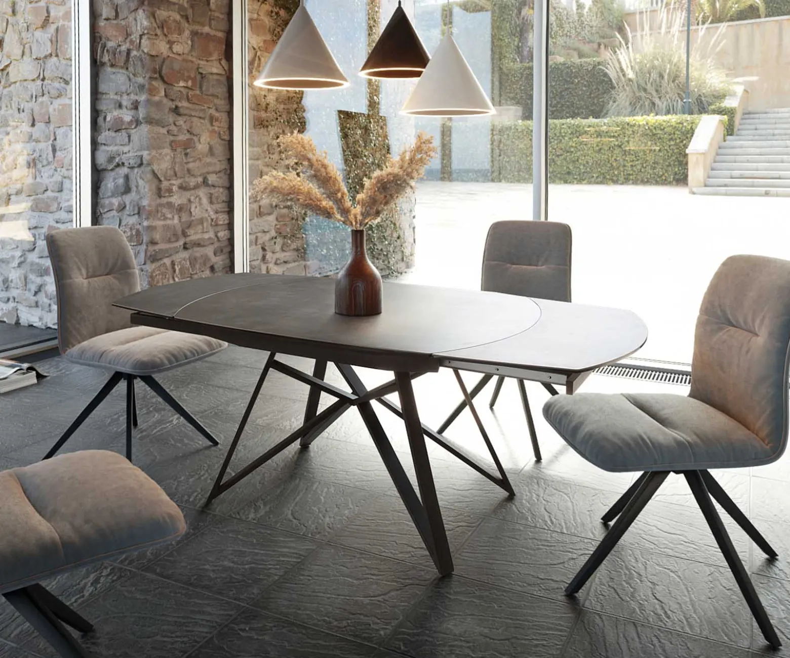 EsstischCarlow 130/200x95 cm Keramik Grau Metall ausziehbar Sofort versandfertig