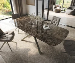 EsstischEdge Boot 180-220x100 cm Keramik Emperador Extra Lucidato Dunkelbraun Kreuzgestell Rechteck Effektfinish Titan ausziehbar Sofort versandfertig