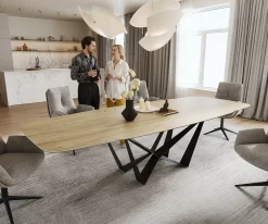 EsstischEdge Boot 200-300x120 cm Keramik Laminam® Sabbia Eichefarbig Spider Flachstahl Schwarz ausziehbar Sofort versandfertig