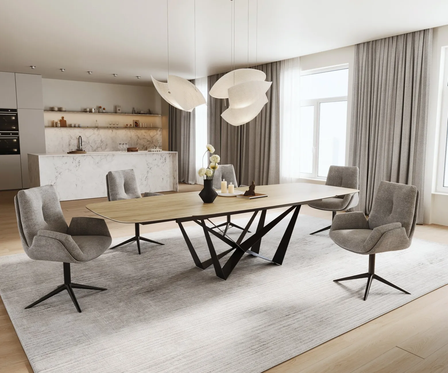 EsstischEdge Boot 200-300x120 cm Keramik Laminam® Sabbia Eichefarbig Spider Flachstahl Schwarz ausziehbar Sofort versandfertig