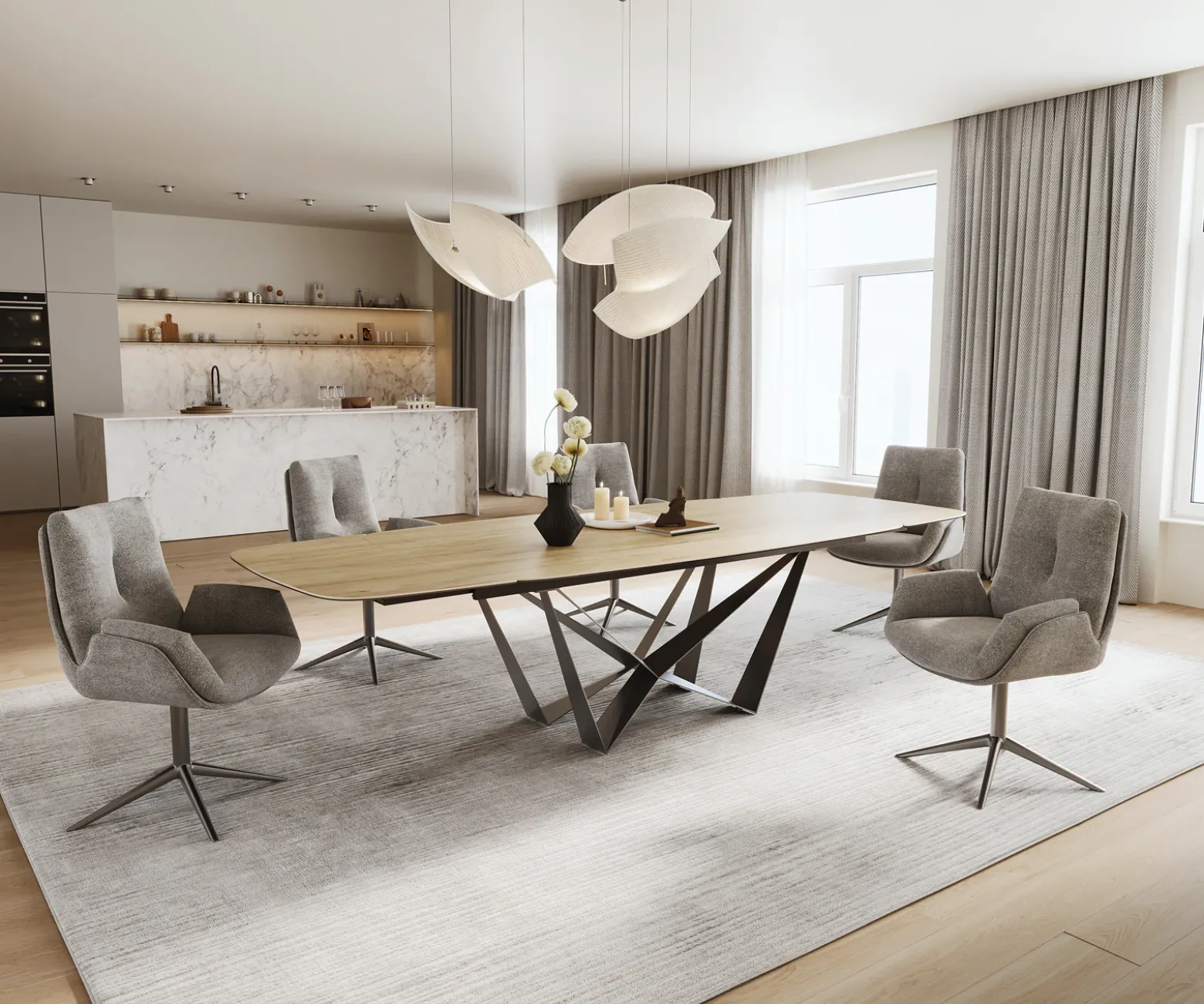EsstischEdge Boot 200-300x120 cm Keramik Laminam® Sabbia Eichefarbig Spider Flachstahl Edelstahl Graphit ausziehbar Sofort versandfertig