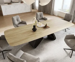EsstischEdge Boot 240-300x120 cm Keramik Laminam® Sabbia Eichefarbig W-Gestell Metall Schwarz ausziehbar Sofort versandfertig
