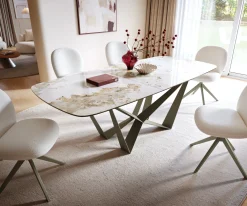EsstischEdge Boot 180-220x100 cm Keramik Minas Melange Weiß-Beige Spider Metall Effektfinish Titan ausziehbar Sofort versandfertig