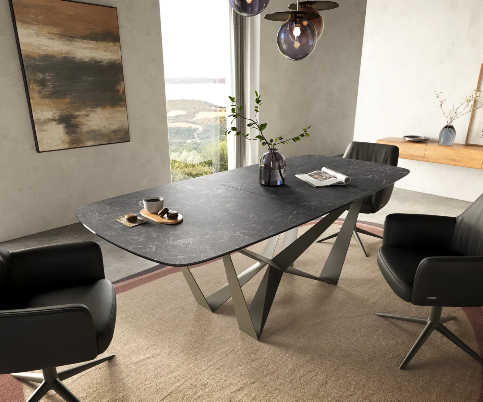 EsstischEdge Boot 180-220x100 cm Keramik Laminam® Nero Greco Anthrazit Spider Metall Effektfinish Titan ausziehbar Sofort versandfertig