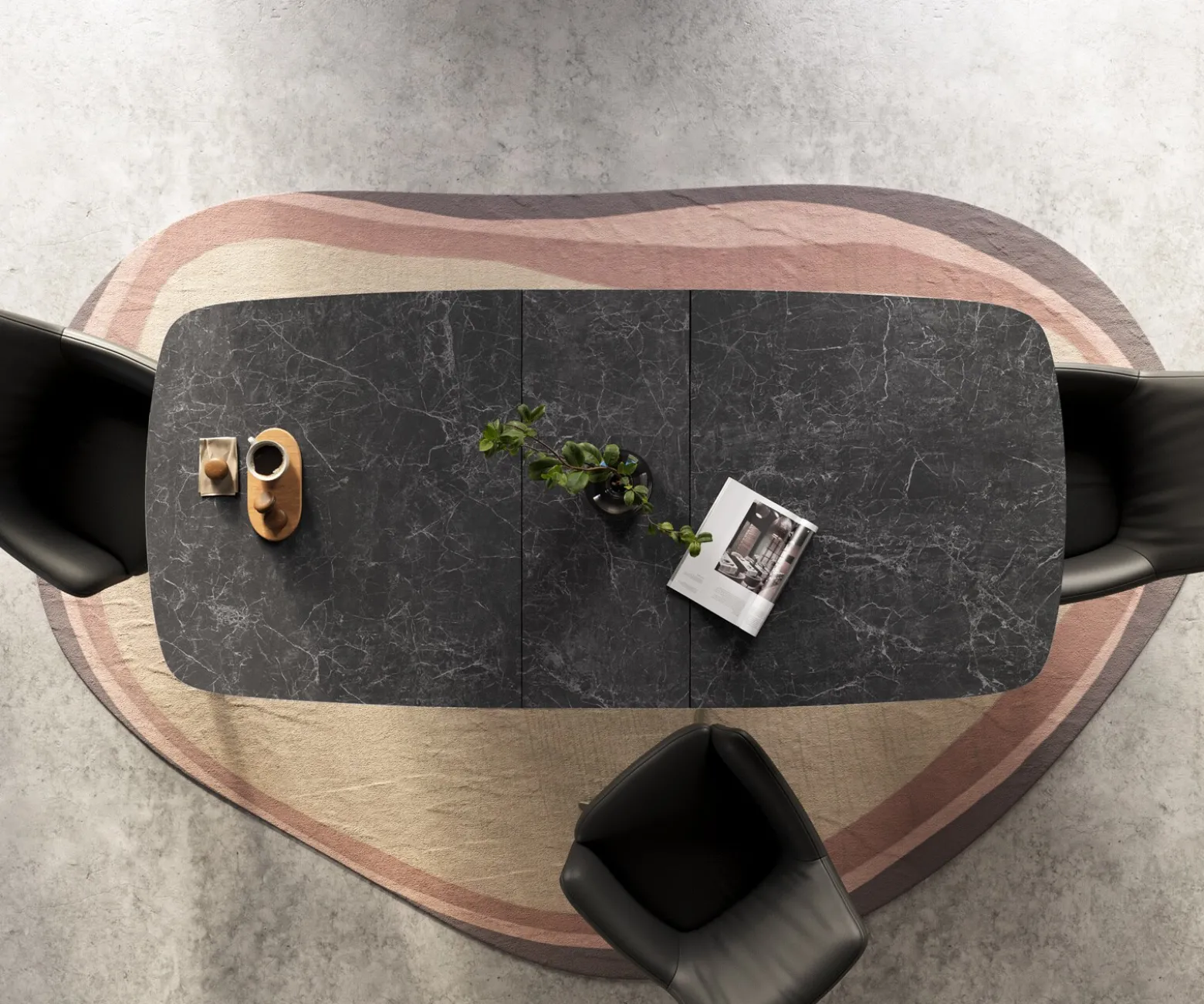 EsstischEdge Boot 180-220x100 cm Keramik Laminam® Nero Greco Anthrazit Kreuzgestell Rechteck Effektfinish Titan ausziehbar Sofort versandfertig