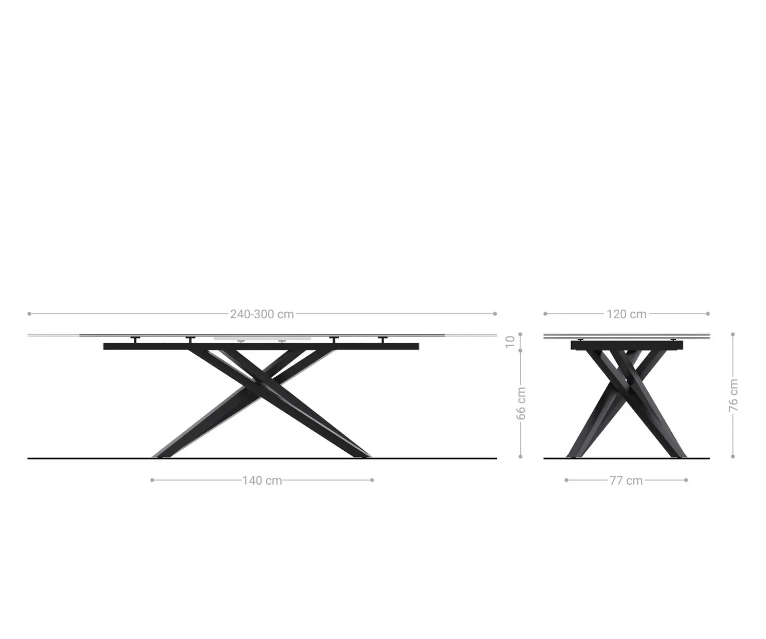 EsstischEdge Boot 240-300x120 cm Keramik Laminam® Sabbia Eichefarbig Kreuzgestell Rechteck Edelstahl Graphit ausziehbar Sofort versandfertig
